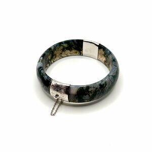 925 Sterling Silver Natural Moss Agate Bangle Bracelet